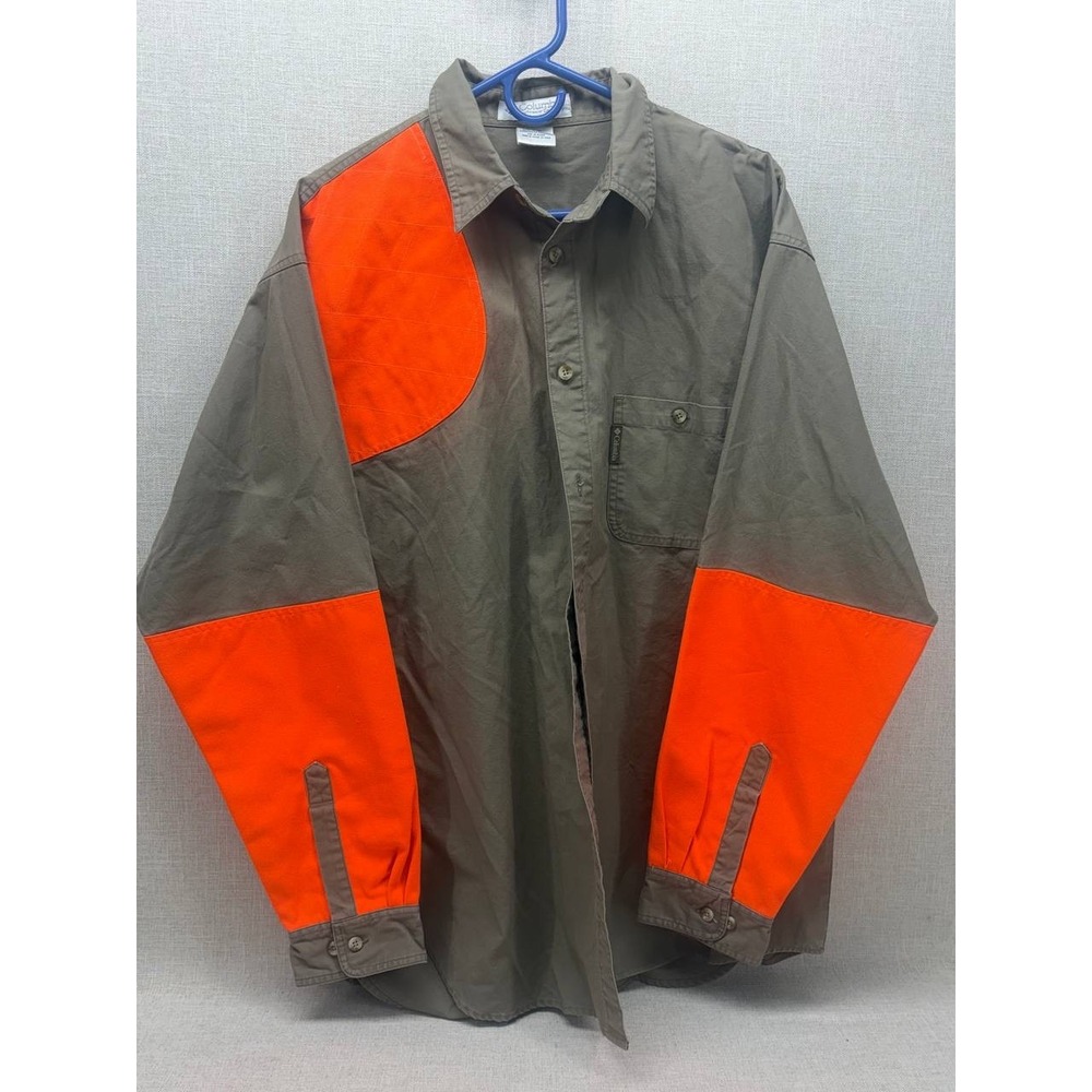 Columbia Mens Large Shooting Shirt Olive Blaze‎ Orange Hunting Field Top AM7090